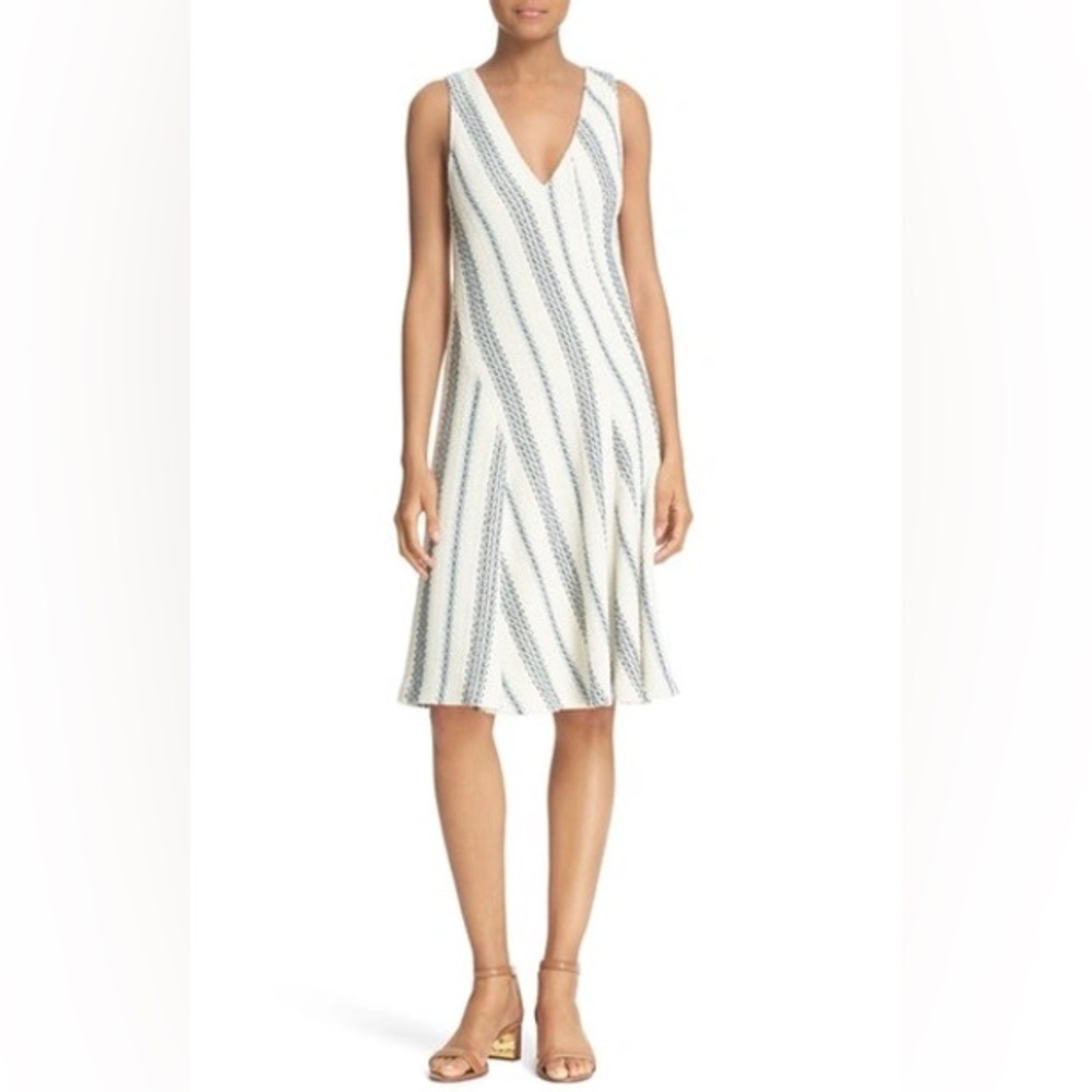 TORY BURCH STACEY STRIPE TWEED A-LINE DRESS IN CELESTE/VERDE CROSSHATCH; Size 6